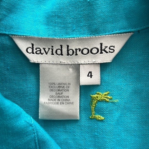 David Brooks 100% linen top Embroidered palm trees - Picture 3 of 6
